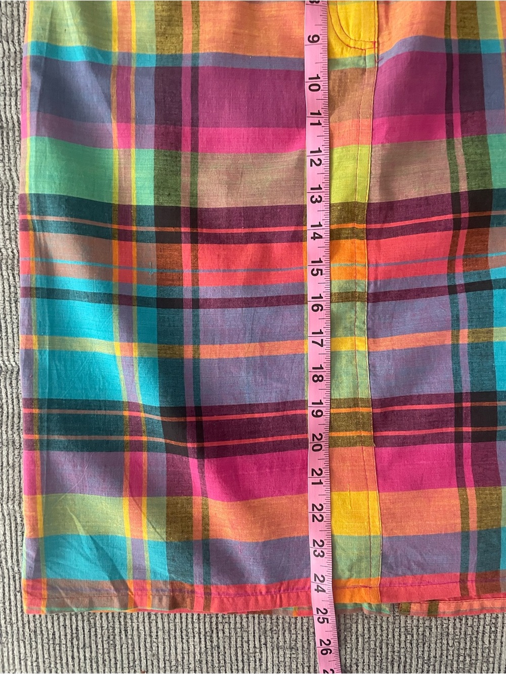 Vintage Multicolor Madras Plaid Midi Skirt - Pink, Yellow, Blue, Green, Purple - Picture 4 of 5